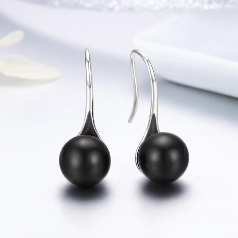 (image pour) Pendants d'Oreilles Style PANDORA Perle noire - SCE144 - Afficher 5