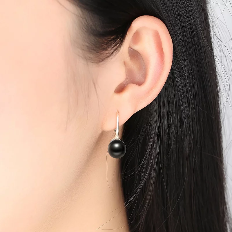 (image pour) Pendants d'Oreilles Style PANDORA Perle noire - SCE144 - Afficher 7