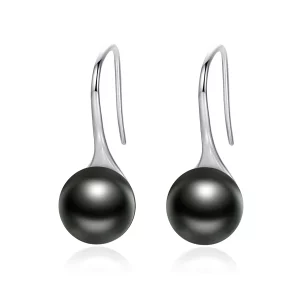 (image pour) Pendants d'Oreilles Style PANDORA Perle noire - SCE144