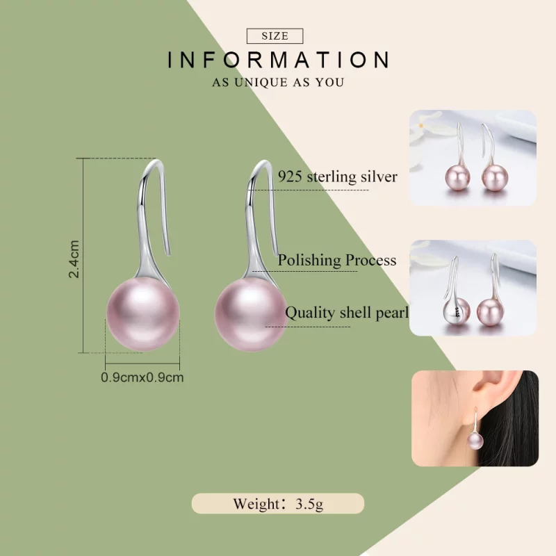 (image pour) Pendants d'Oreilles Style PANDORA Perle rose - SCE145 - Afficher 2