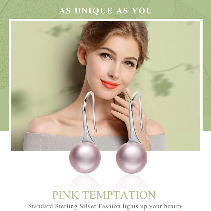 (image pour) Pendants d'Oreilles Style PANDORA Perle rose - SCE145 - Afficher 3