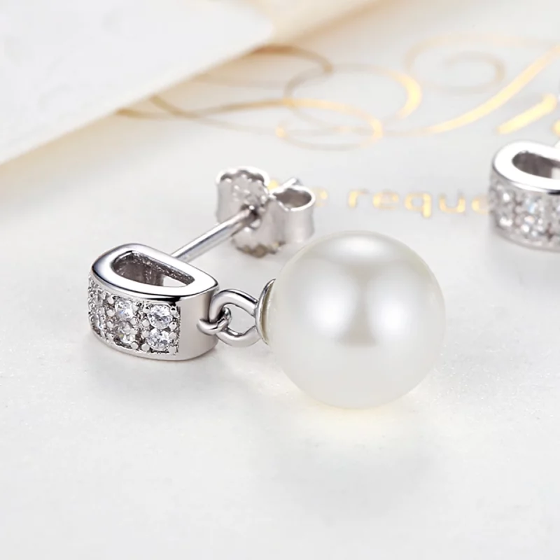 (image pour) Pendants d'Oreilles Style PANDORA perle - SCE006 - Afficher 5