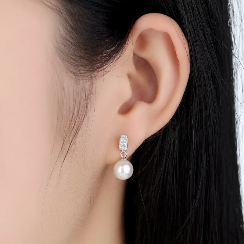 (image pour) Pendants d'Oreilles Style PANDORA perle - SCE006 - Afficher 6