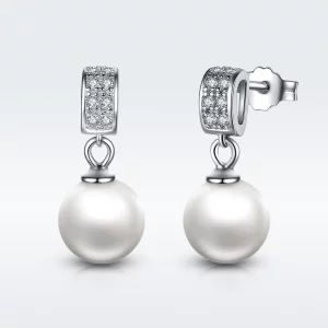 Pendants d'Oreilles Style PANDORA perle - SCE006 (image pour) Pendants d'Oreilles Style PANDORA perle - SCE006