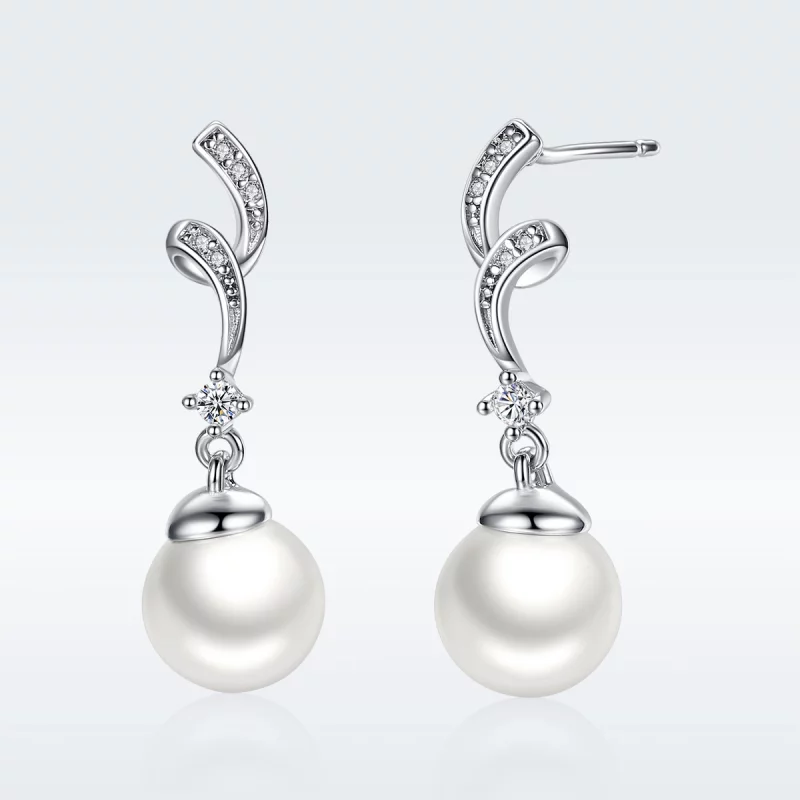 (image pour) Pendants d'Oreilles Style PANDORA perle - SCE035 - Afficher 2