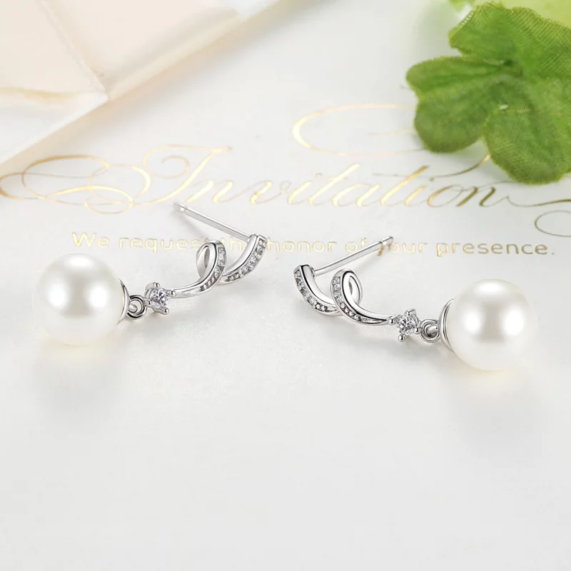 (image pour) Pendants d'Oreilles Style PANDORA perle - SCE035 - Afficher 4