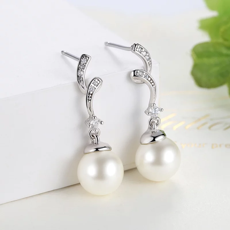 (image pour) Pendants d'Oreilles Style PANDORA perle - SCE035 - Afficher 5