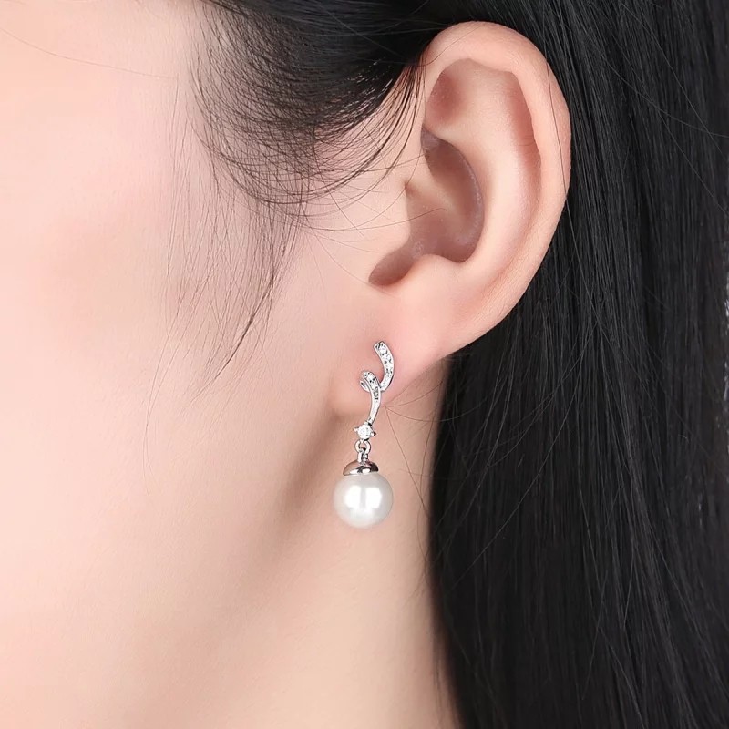 (image pour) Pendants d'Oreilles Style PANDORA perle - SCE035 - Afficher 7