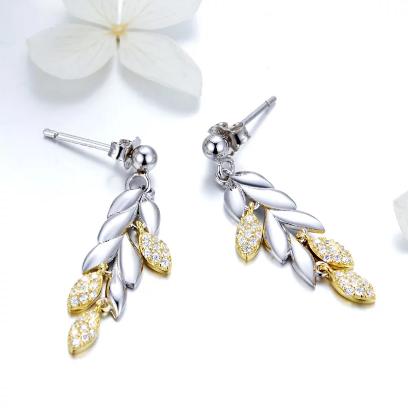 (image pour) Pendants d'Oreilles Style PANDORA Épi de blé Bicolore - BSE025 - Afficher 2