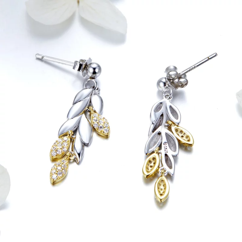 (image pour) Pendants d'Oreilles Style PANDORA Épi de blé Bicolore - BSE025 - Afficher 3