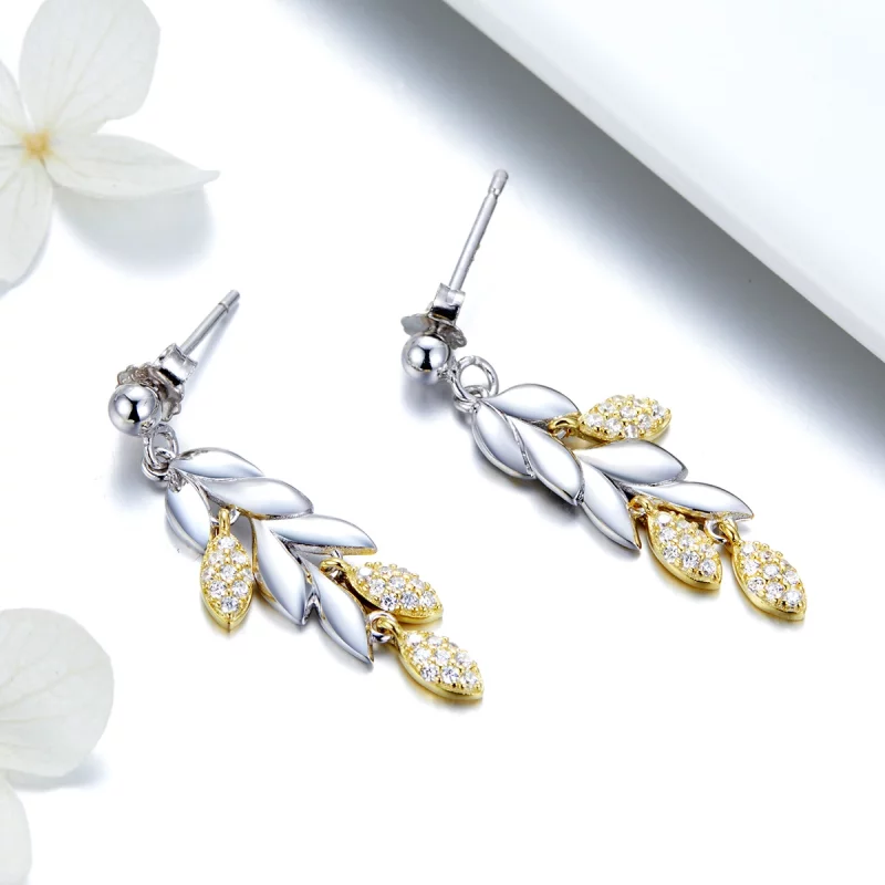 (image pour) Pendants d'Oreilles Style PANDORA Épi de blé Bicolore - BSE025 - Afficher 4