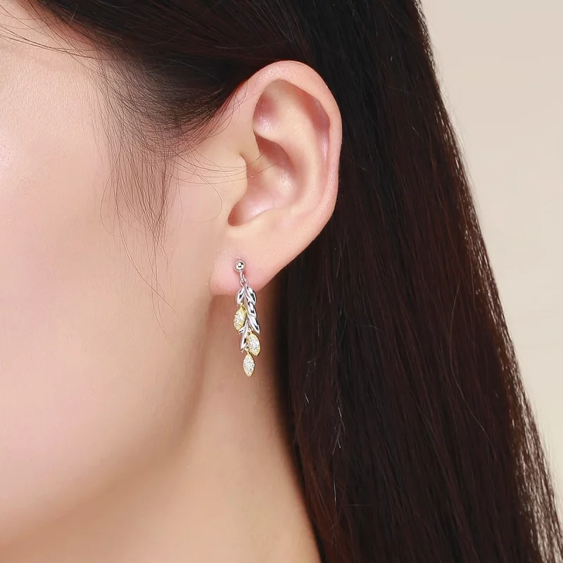 (image pour) Pendants d'Oreilles Style PANDORA Épi de blé Bicolore - BSE025 - Afficher 5