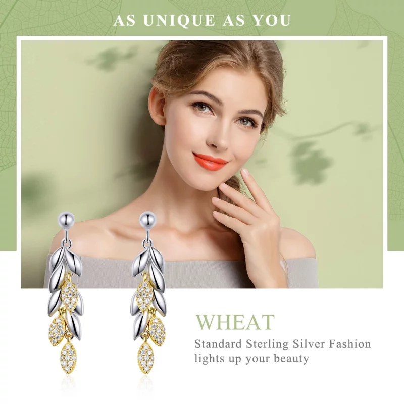(image pour) Pendants d'Oreilles Style PANDORA Épi de blé Bicolore - BSE025 - Afficher 6