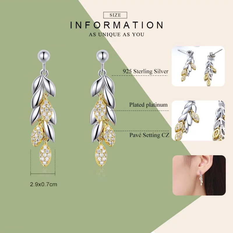 (image pour) Pendants d'Oreilles Style PANDORA Épi de blé Bicolore - BSE025 - Afficher 7