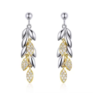 Pendants d'Oreilles Style PANDORA Épi de blé Bicolore - BSE025 (image pour) Pendants d'Oreilles Style PANDORA Épi de blé Bicolore - BSE025