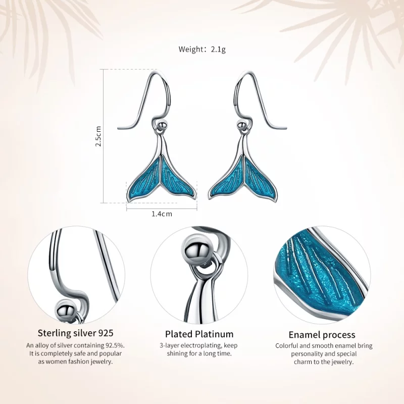 (image pour) Pendants d'Oreilles Style PANDORA Queue de poisson - SCE065 - Afficher 9