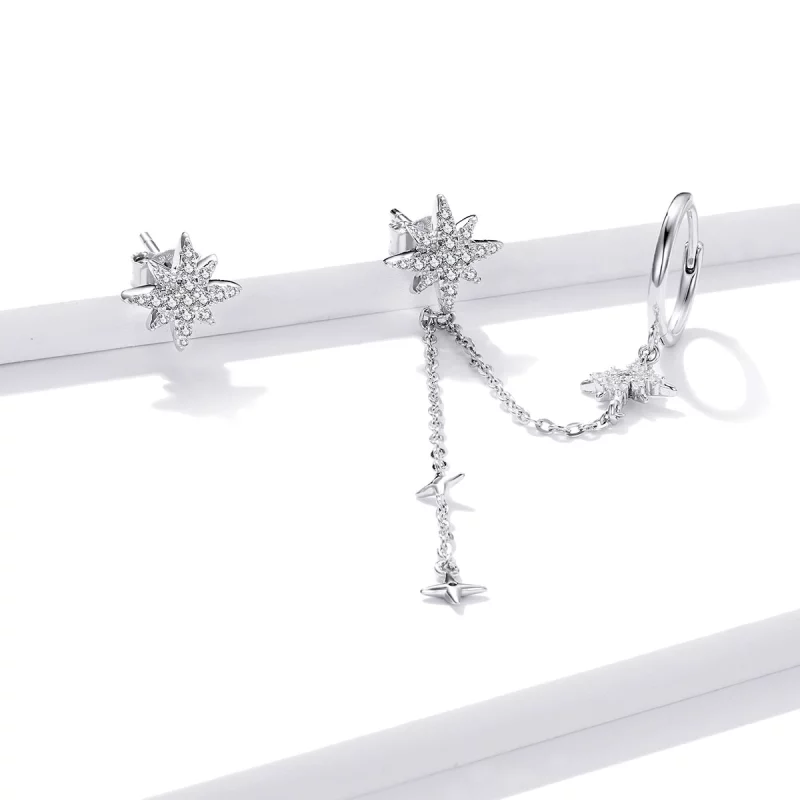 (image pour) Pendants d'Oreilles Style PANDORA Étoiles brillantes - BSE433 - Afficher 2