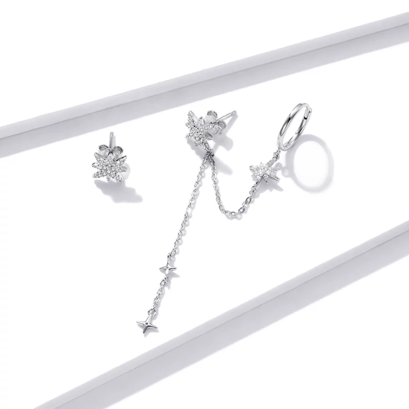 (image pour) Pendants d'Oreilles Style PANDORA Étoiles brillantes - BSE433 - Afficher 3