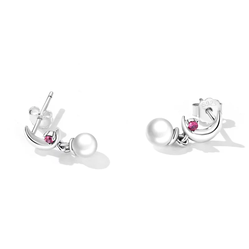 (image pour) Boucles d'oreilles pendantes avec perle et lune de style Pandora - SCE1430 - Afficher 2