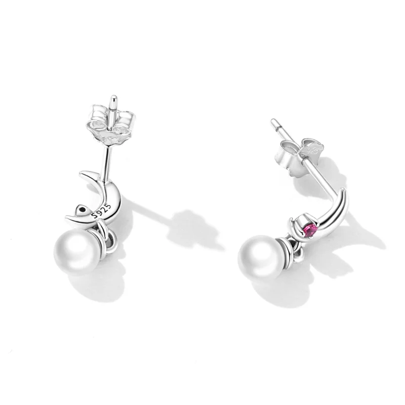 (image pour) Boucles d'oreilles pendantes avec perle et lune de style Pandora - SCE1430 - Afficher 3