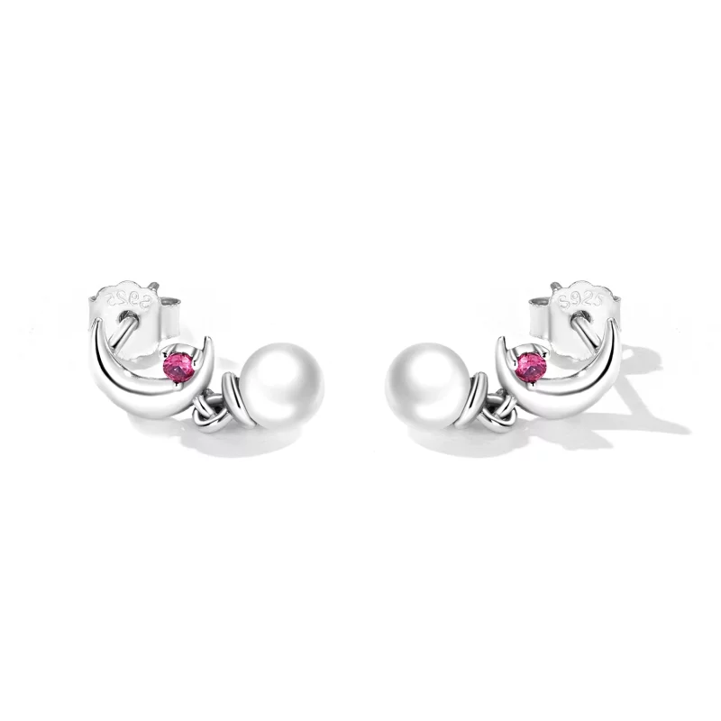 (image pour) Boucles d'oreilles pendantes avec perle et lune de style Pandora - SCE1430 - Afficher 4
