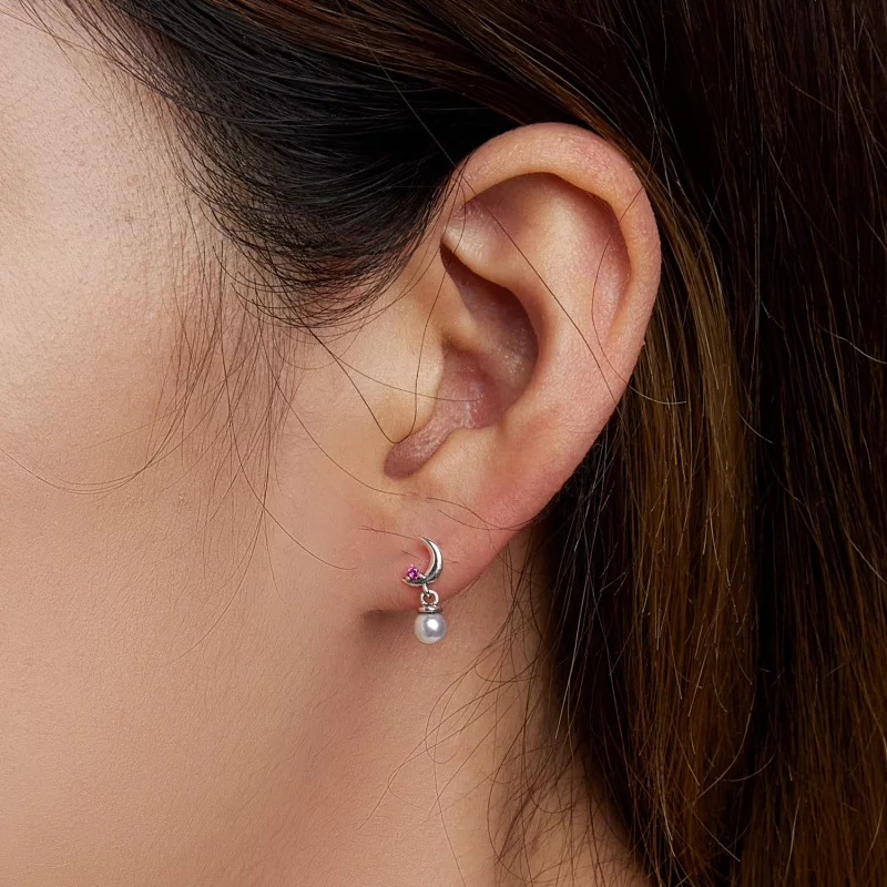(image pour) Boucles d'oreilles pendantes avec perle et lune de style Pandora - SCE1430 - Afficher 5