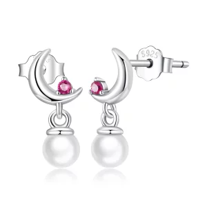 (image pour) Boucles d'oreilles pendantes avec perle et lune de style Pandora - SCE1430