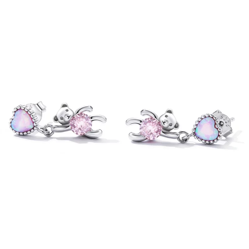 (image pour) Boucles d'oreilles pendantes de style Pandora avec un ours amoureux - SCE1384 - Afficher 2