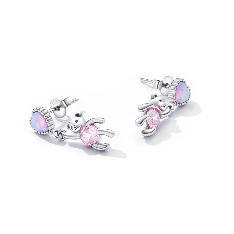 (image pour) Boucles d'oreilles pendantes de style Pandora avec un ours amoureux - SCE1384 - Afficher 3
