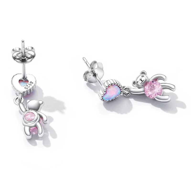 (image pour) Boucles d'oreilles pendantes de style Pandora avec un ours amoureux - SCE1384 - Afficher 4