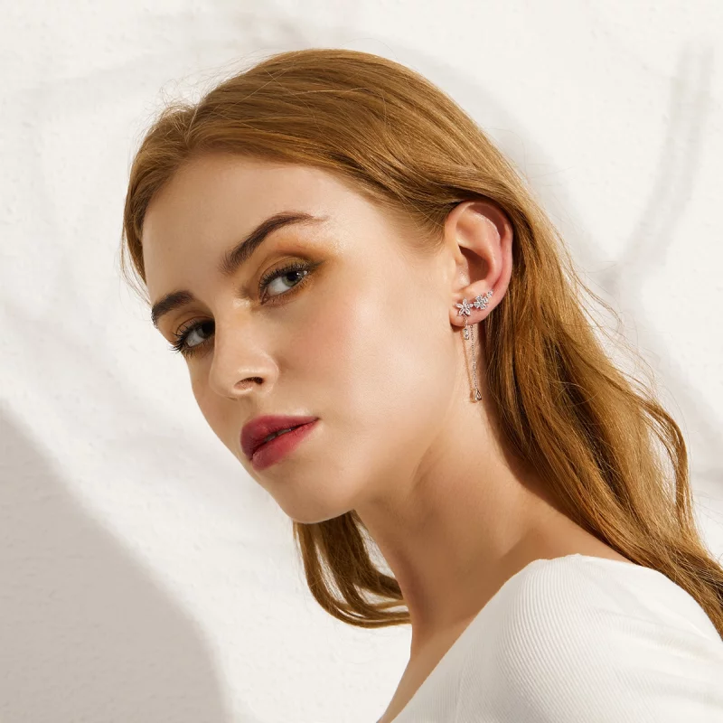 (image pour) Boucles d'oreilles pendantes en forme de fleur style Pandora - BSE288 - Afficher 3