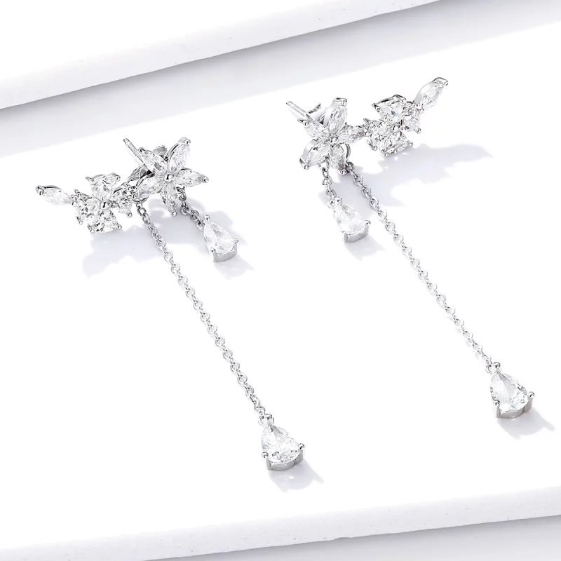 (image pour) Boucles d'oreilles pendantes en forme de fleur style Pandora - BSE288 - Afficher 2