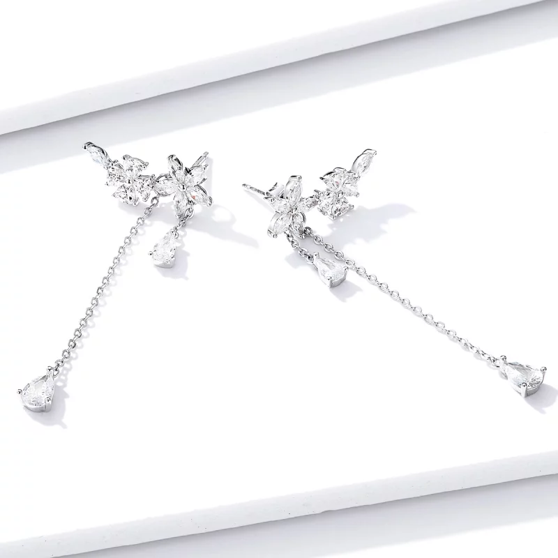 (image pour) Boucles d'oreilles pendantes en forme de fleur style Pandora - BSE288 - Afficher 4