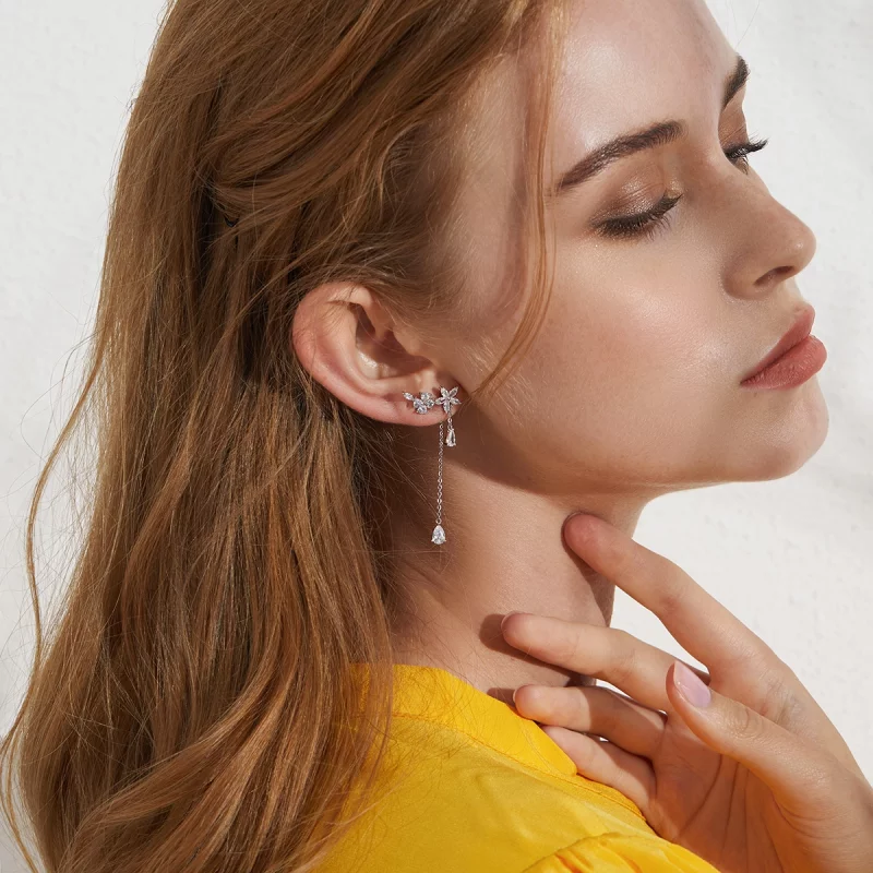 (image pour) Boucles d'oreilles pendantes en forme de fleur style Pandora - BSE288 - Afficher 8