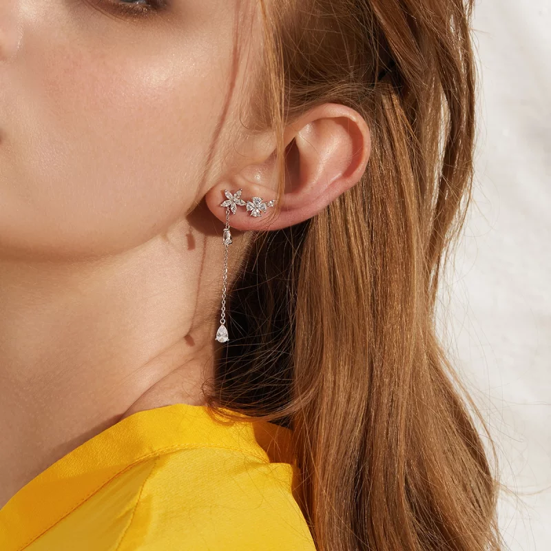 (image pour) Boucles d'oreilles pendantes en forme de fleur style Pandora - BSE288 - Afficher 9