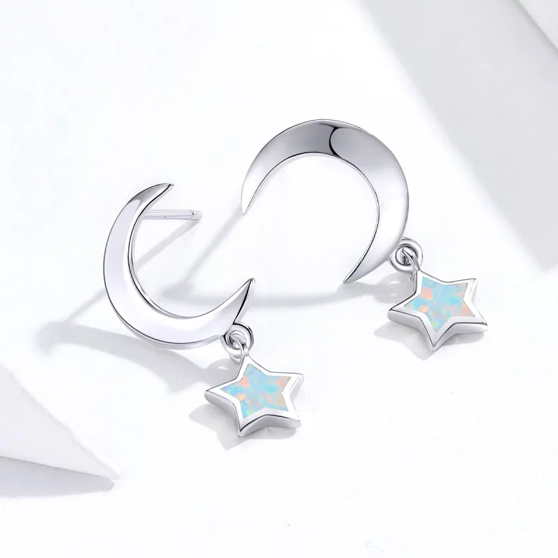 (image pour) Boucles d'oreilles pendantes en opale style Pandora avec lune et étoile - SCE707 - Afficher 3