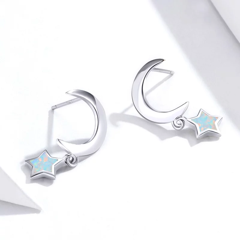 (image pour) Boucles d'oreilles pendantes en opale style Pandora avec lune et étoile - SCE707 - Afficher 4
