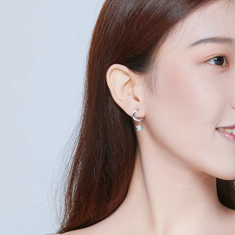 (image pour) Boucles d'oreilles pendantes en opale style Pandora avec lune et étoile - SCE707 - Afficher 6