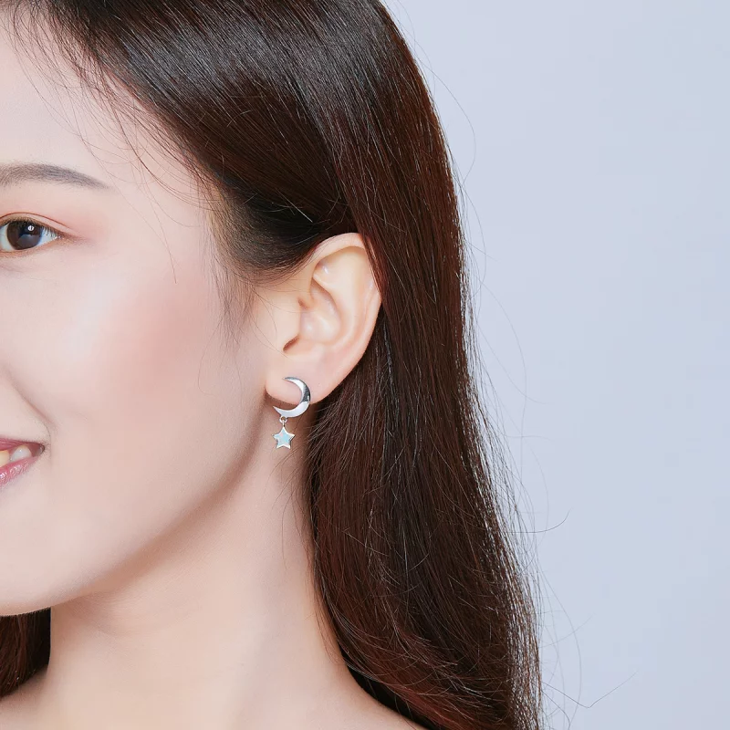 (image pour) Boucles d'oreilles pendantes en opale style Pandora avec lune et étoile - SCE707 - Afficher 7