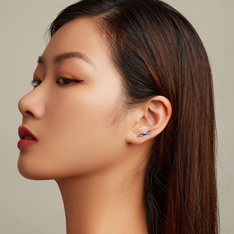 (image pour) Boucles d'oreilles pendantes en plume bleue éblouissante de style Pandora - BSE7 - Afficher 6