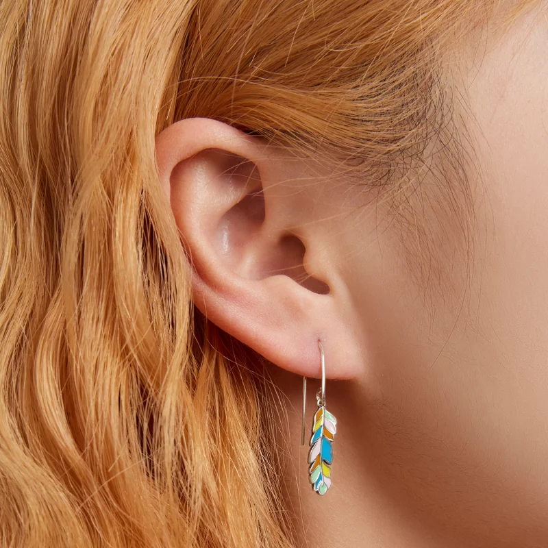 (image pour) Boucles d'oreilles pendantes en plumes colorées de style Pandora - SCE1398 - Afficher 6