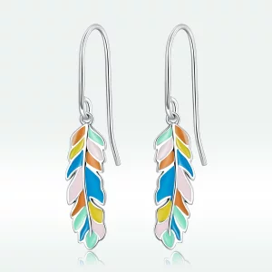 (image pour) Boucles d'oreilles pendantes en plumes colorées de style Pandora - SCE1398