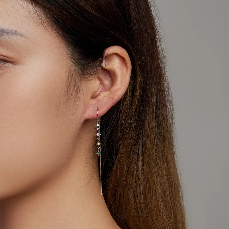 (image pour) Boucles d'oreilles pendantes en zirconium étoilé de style Pandora - SCE1420 - Afficher 5