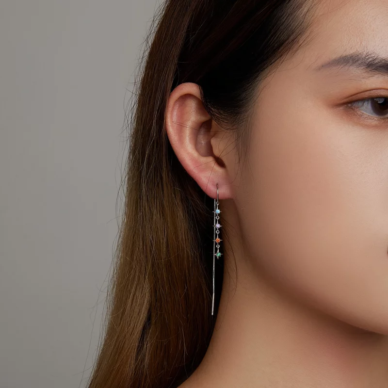(image pour) Boucles d'oreilles pendantes en zirconium étoilé de style Pandora - SCE1420 - Afficher 6