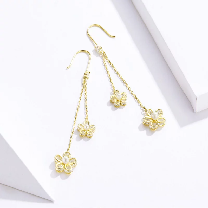 (image pour) Boucles d'oreilles pendantes lumineuses de style Pandora avec fleur - BSE197 - Afficher 2