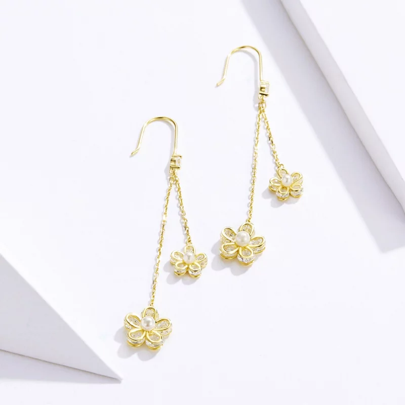 (image pour) Boucles d'oreilles pendantes lumineuses de style Pandora avec fleur - BSE197 - Afficher 3