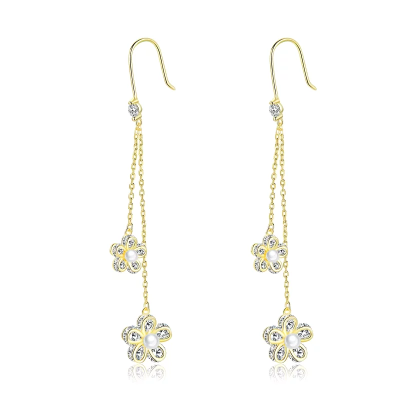 (image pour) Boucles d'oreilles pendantes lumineuses de style Pandora avec fleur - BSE197