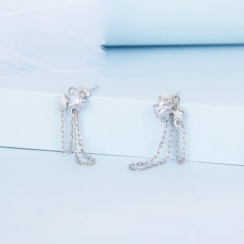 (image pour) Boucles d'oreilles pendantes à pompon étoile de style Pandora - BSE709 - Afficher 2