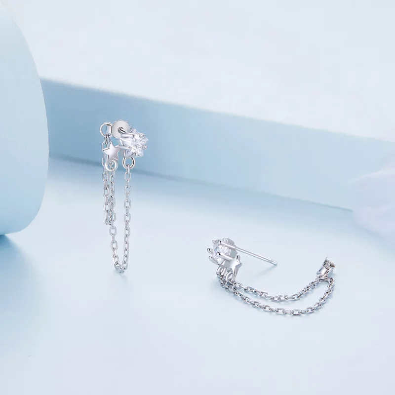 (image pour) Boucles d'oreilles pendantes à pompon étoile de style Pandora - BSE709 - Afficher 3