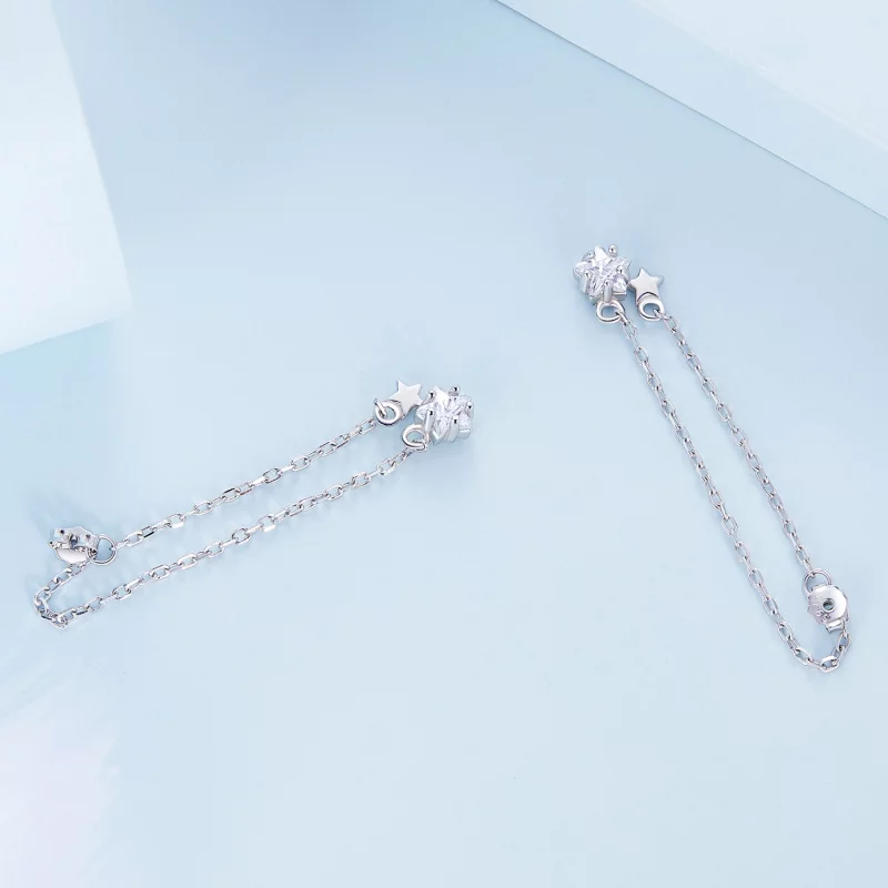 (image pour) Boucles d'oreilles pendantes à pompon étoile de style Pandora - BSE709 - Afficher 4